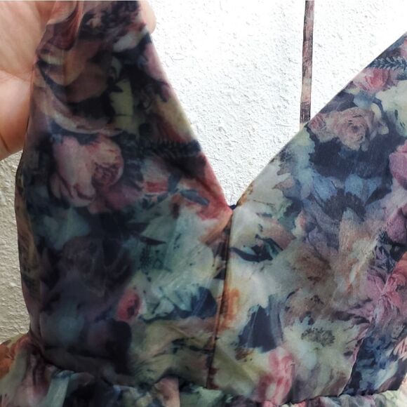 NWT LULUS Cultivate Your Love Black Floral Deep V Organza Skater Mini Dress - Picture 6 of 13